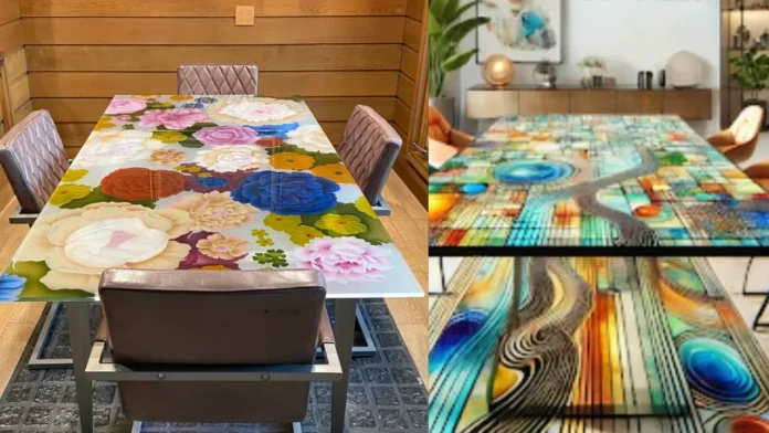 RTTT4 Pop Color Glass Tiled Dining Tables Featuring Glass Tables