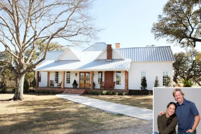 Chip and Joanna house in Crawford, Texas, showcasing a renovated farmhouse with shiplap walls and rustic charm.