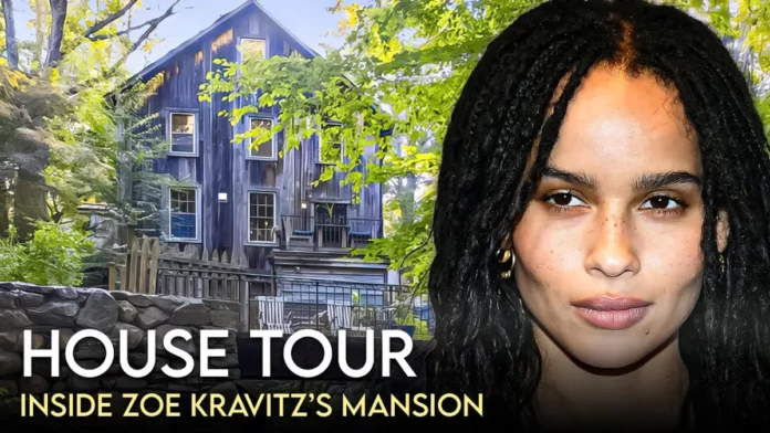 Zoë Kravitz house, a rustic $1.45M cider mill in Pound Ridge, NY, with wood beams and modern design, perfect for zoe kravitz Hosue fans.