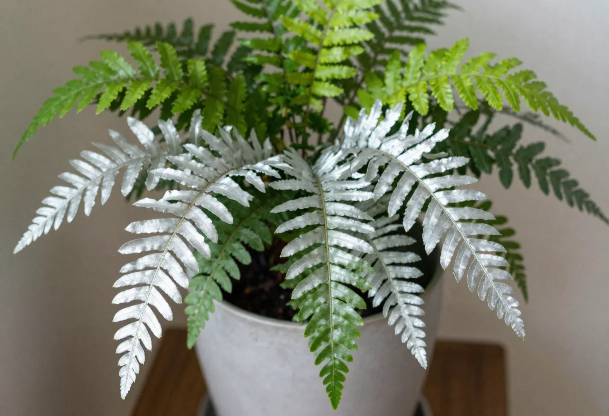 Silver Lace Fern with striped fronds