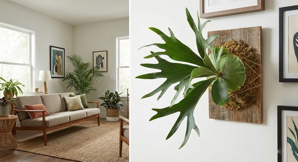 Mounted Staghorn Fern on wooden plaque