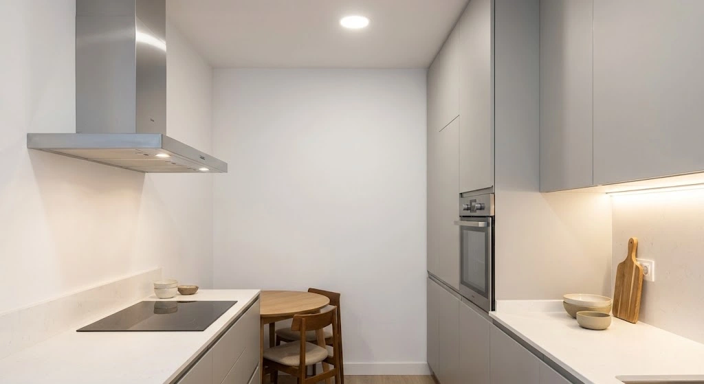 compact extractor hood for small modern kitchen