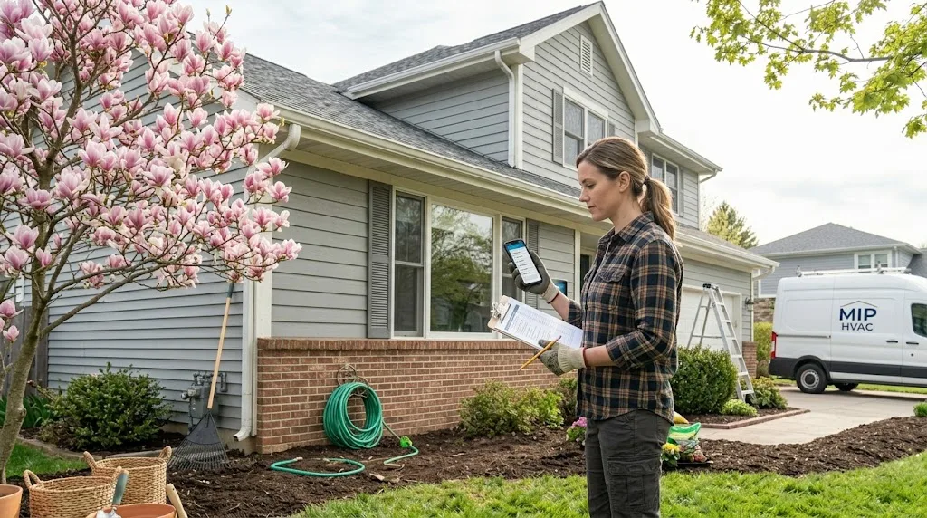Spring Home and Lawn Maintenance: Your Complete Seasonal Guide 1 Spring property walkthrough inspection of home exterior foundation windows and roofline