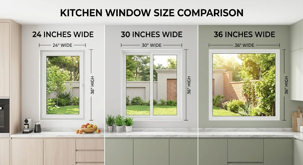 Optimal Size for a Kitchen Window: What Actually Works 1 standard kitchen window sizes chart 24 30 36 inches