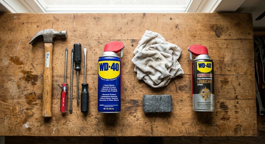 DIY tools used to repair a squeaky door