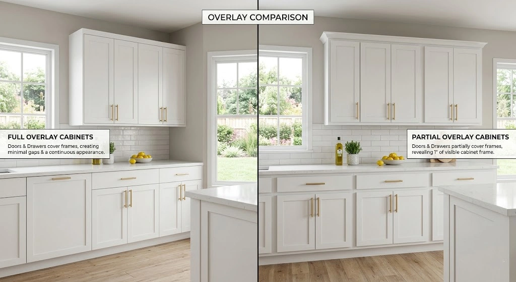 Full overlay cabinets compared to partial overlay cabinets