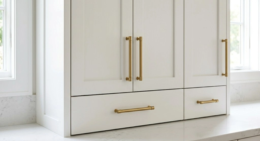 Full overlay cabinet doors covering cabinet frame