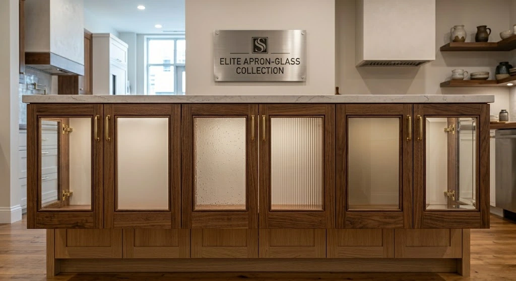 Different glass options for apron-glass kitchen cabinets