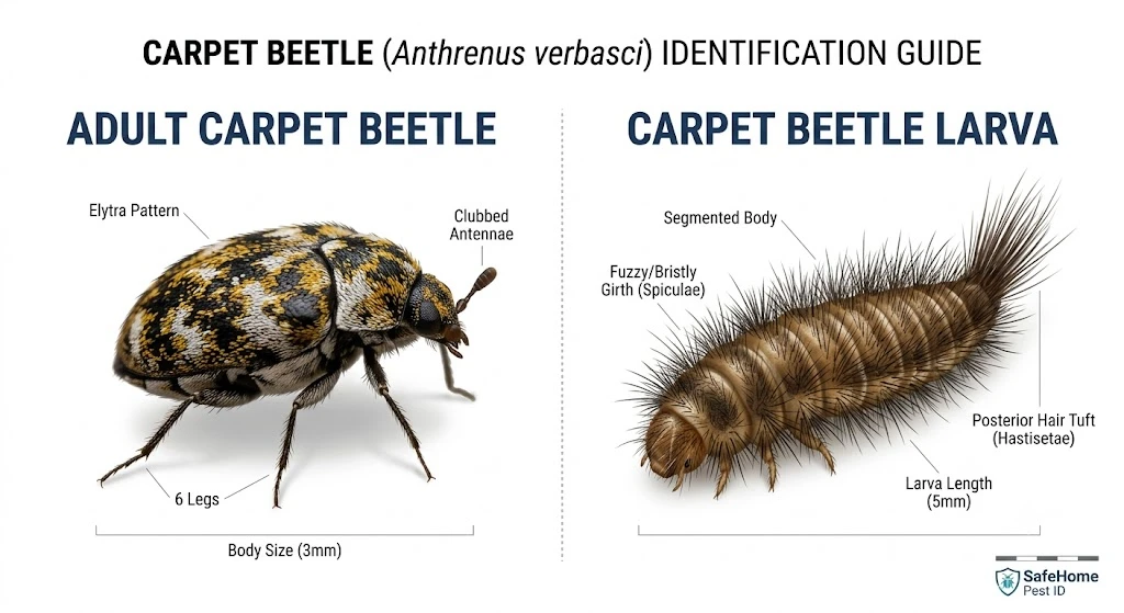 Adult carpet beetle and larva identification guide