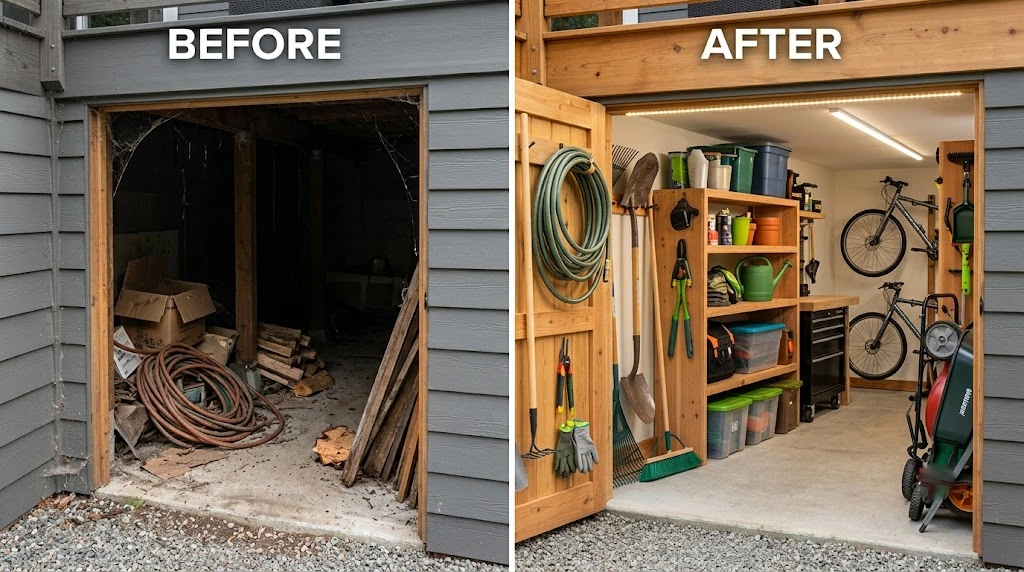 Building Under-Deck Storage: A Complete Guide to Reclaiming Your Wasted Space 1 Before and after under-deck storage transformation.