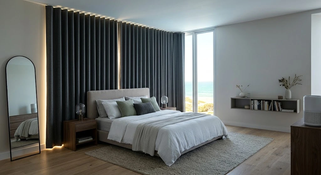 10 Easy Ways to Cool Your Home Without Spending a Fortune 4 Blackout curtains reducing sunlight and heat inside a bedroom.
