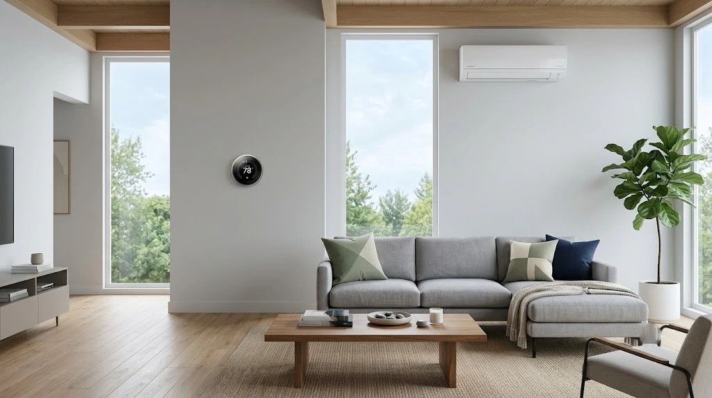 10 Easy Ways to Cool Your Home Without Spending a Fortune 2 Smart thermostat controlling an energy-efficient air conditioner.
