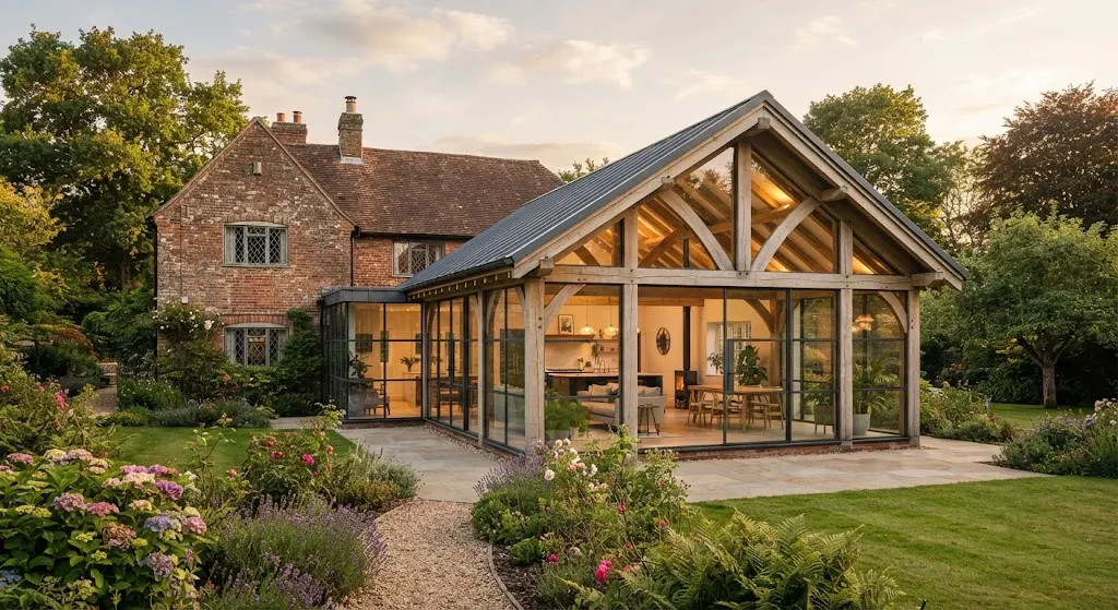 Traditional home with a modern oak frame extension