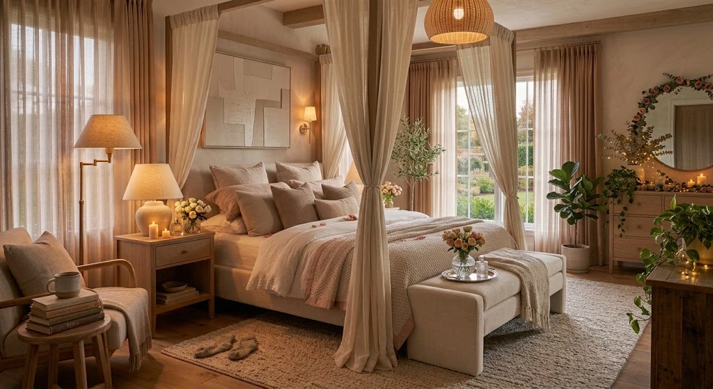 Dreamy Bedroom Ideas: Cozy, Romantic, and Beautiful Designs for 2026 5 Dreamy canopy bed bedroom with sheer curtains