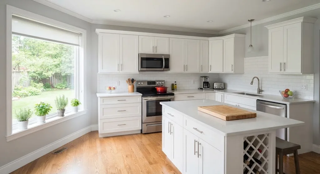 Modern kitchen with standard prefab cabinets