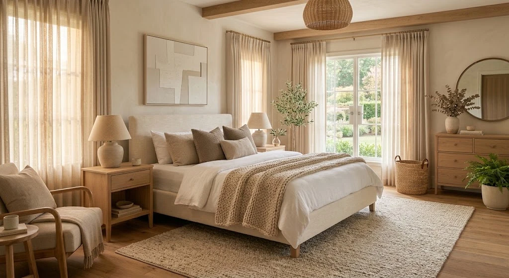 Dreamy Bedroom Ideas: Cozy, Romantic, and Beautiful Designs for 2026 2 Neutral aesthetic bedroom with cream and beige decor