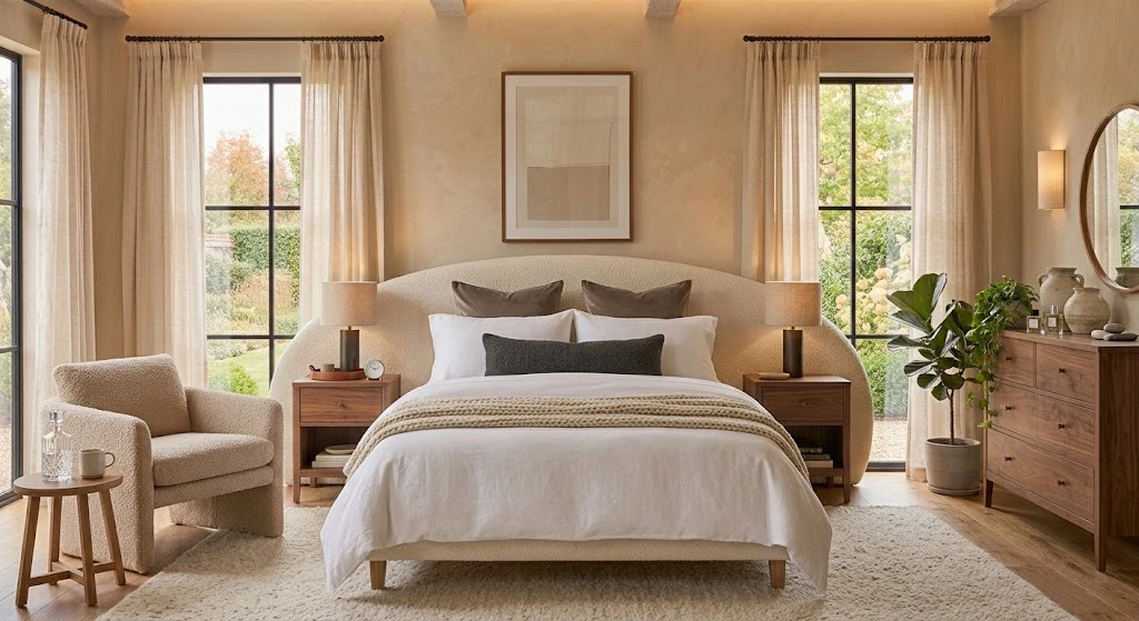 Dreamy Bedroom Ideas: Cozy, Romantic, and Beautiful Designs for 2026 16 Luxury hotel-style bedroom with statement headboard