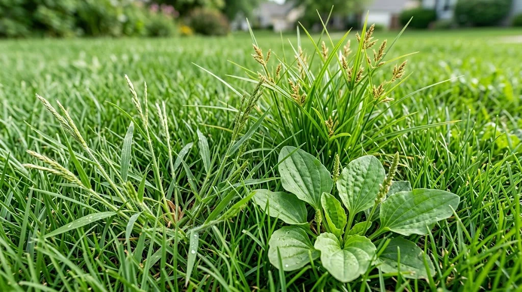 Common Lawn Weeds: How to Identify Them and Stop Them for Good 1 Broadleaf grassy and sedge weeds growing in turf