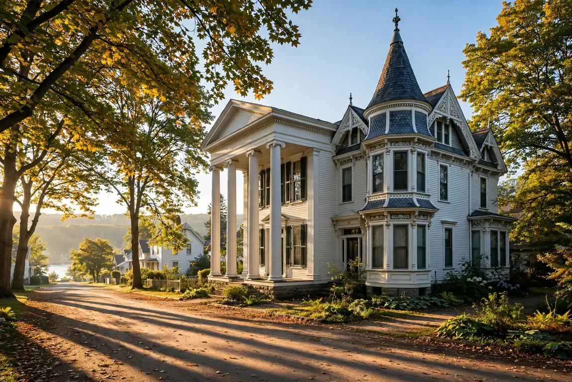 Edward Hopper house in Nyack, New York, a historic clapboard home in strong morning light