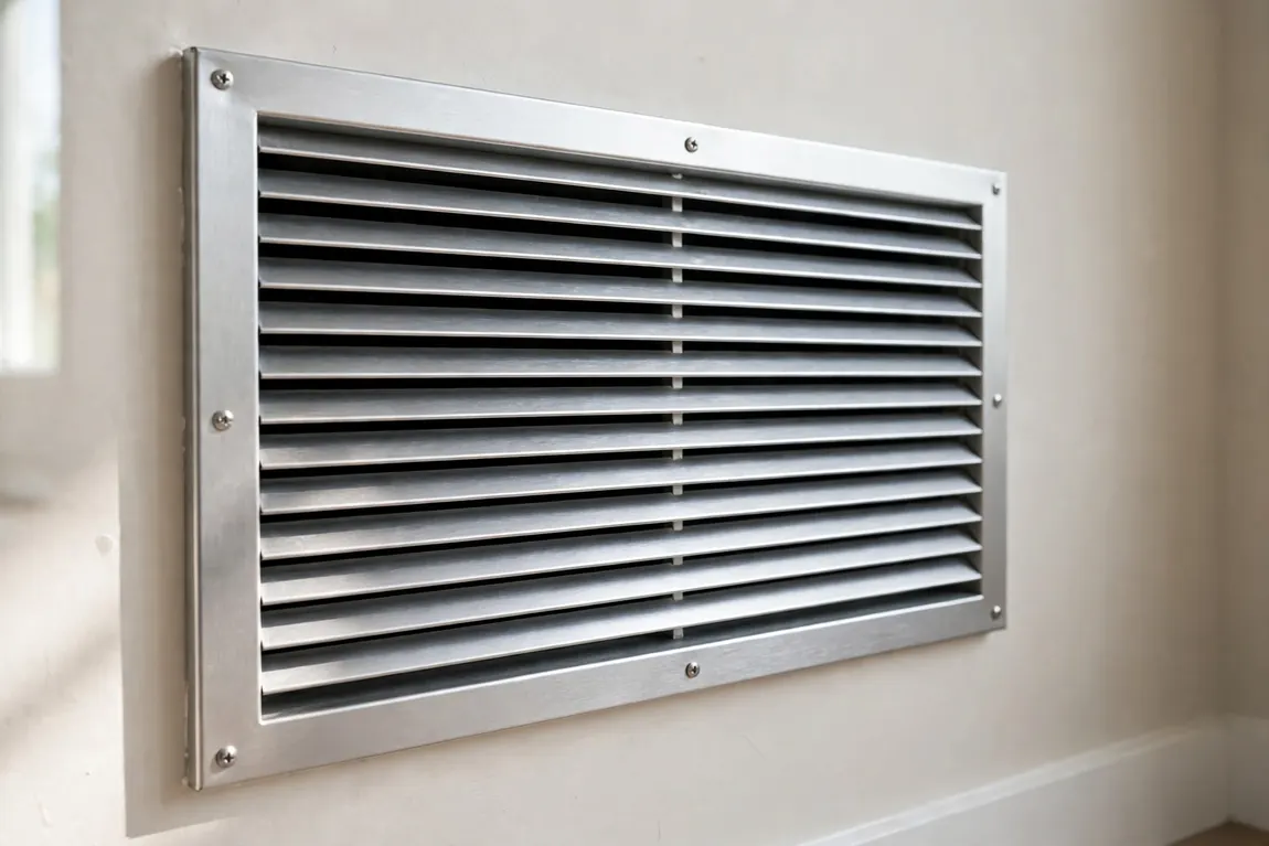 Close-up of a clean metal HVAC vent register, a sign of a well-maintained system when judging air duct cleaning cost