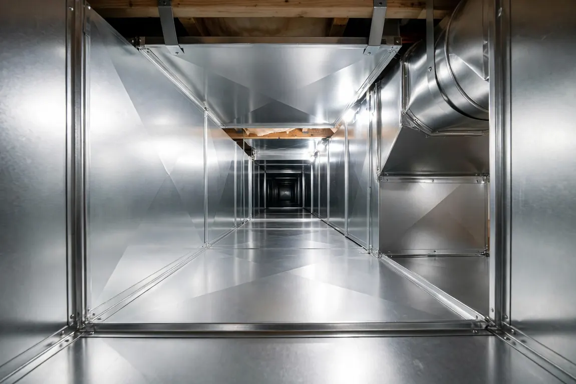 Clean metal ductwork interior after professional cleaning, showing the result a fair air duct cleaning cost should deliver