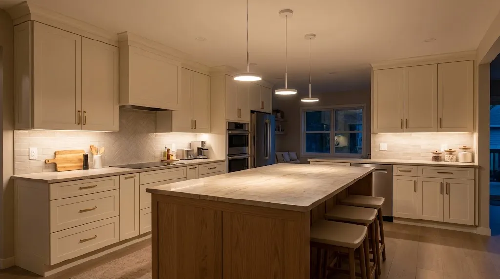 Energy-efficient LED lighting in a modern kitchen