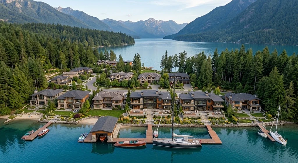 Luxury Living Beside the Lake: What It Really Looks Like 2 Luxury lakefront estate surrounded by mountains and forest