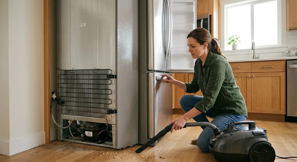 Cleaning behind a refrigerator to prevent cockroaches