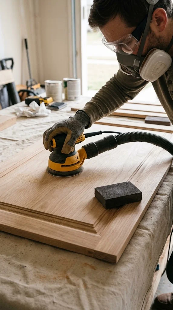 Sanding bare wood before applying stain