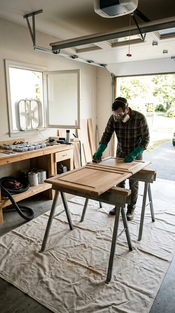 Safe ventilated workspace for refinishing wood