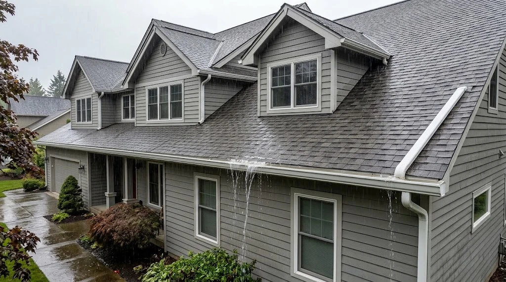 Long house gutter overflowing because it has too few downspouts