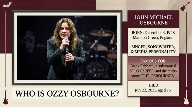 Ozzy Osbourne framed portrait with biography facts and music career details