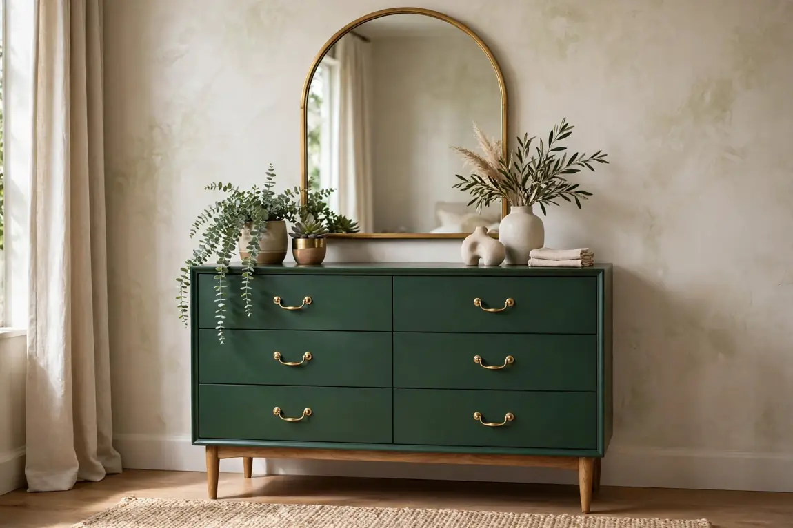IKEA Hacks: 18 Genius Ideas to Elevate Your Home Decor (2026) 2 IKEA MALM dresser makeover painted green with brass handles