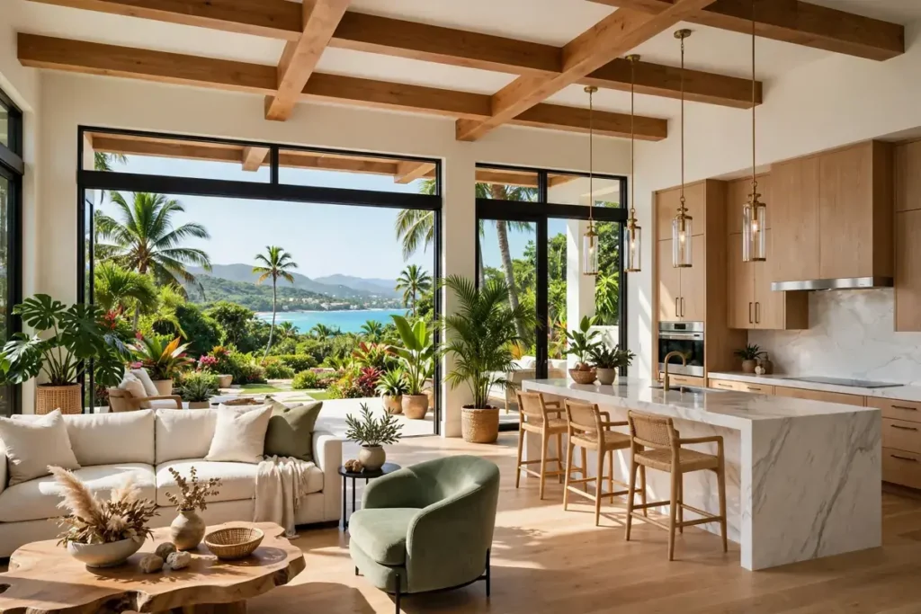 $30 Million Tyler Perry House in Puerto Rico: Inside His New Mansion Ahead of the 2027 Move 2 Open-concept luxury kitchen and living space in a Puerto Rico mansion with ocean views